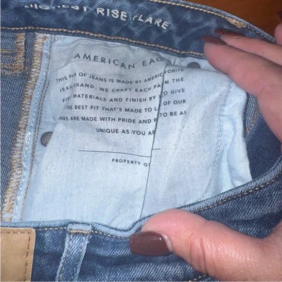 AEO High Rise Super Stretch & Flare Splattered Distressed Jeans - Picture 11 of 14